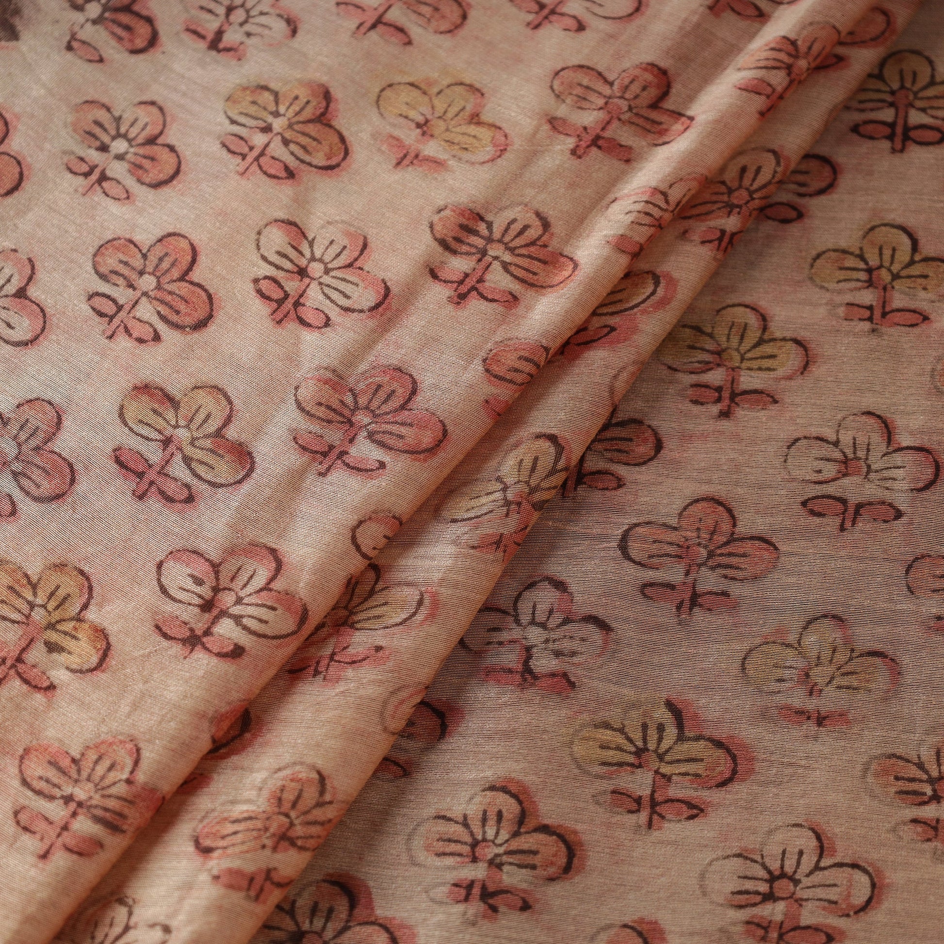 Ajrakh Dabu Bagru Block Print Chanderi Silk Fabric 01