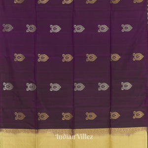Blackberry Golden Floral Design Pure Kanjivaram Soft Silk Saree