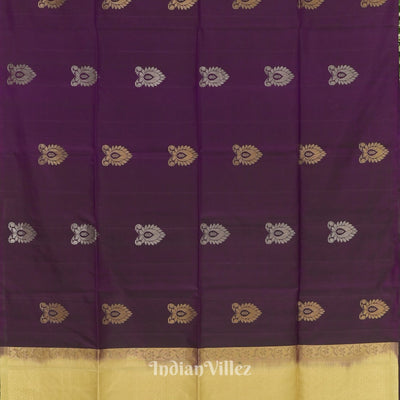 Blackberry Golden Floral Design Pure Kanjivaram Soft Silk Saree