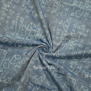 Light Blue Dual Tone  Mathematics Theme Sambalpuri Odisha Ikat Cotton Fabric