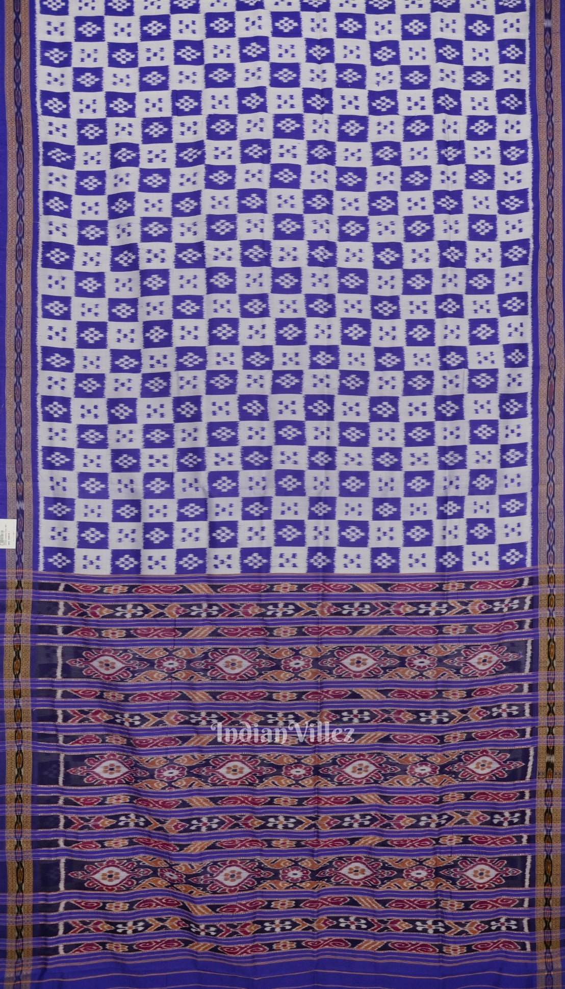 Blue Grey Body Pasapali Odisha Ikat Khandua Silk Saree
