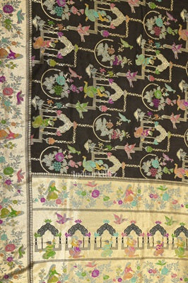 Black Brocade Tussar Khaddi Georgette Banarasi Handloom Silk Saree