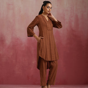 trueBrowns Brown Cotton Dobby Kurta Co-ord set