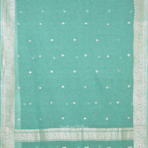 Aqua Blue Pure Khaddi Chiffon Banarasi Saree