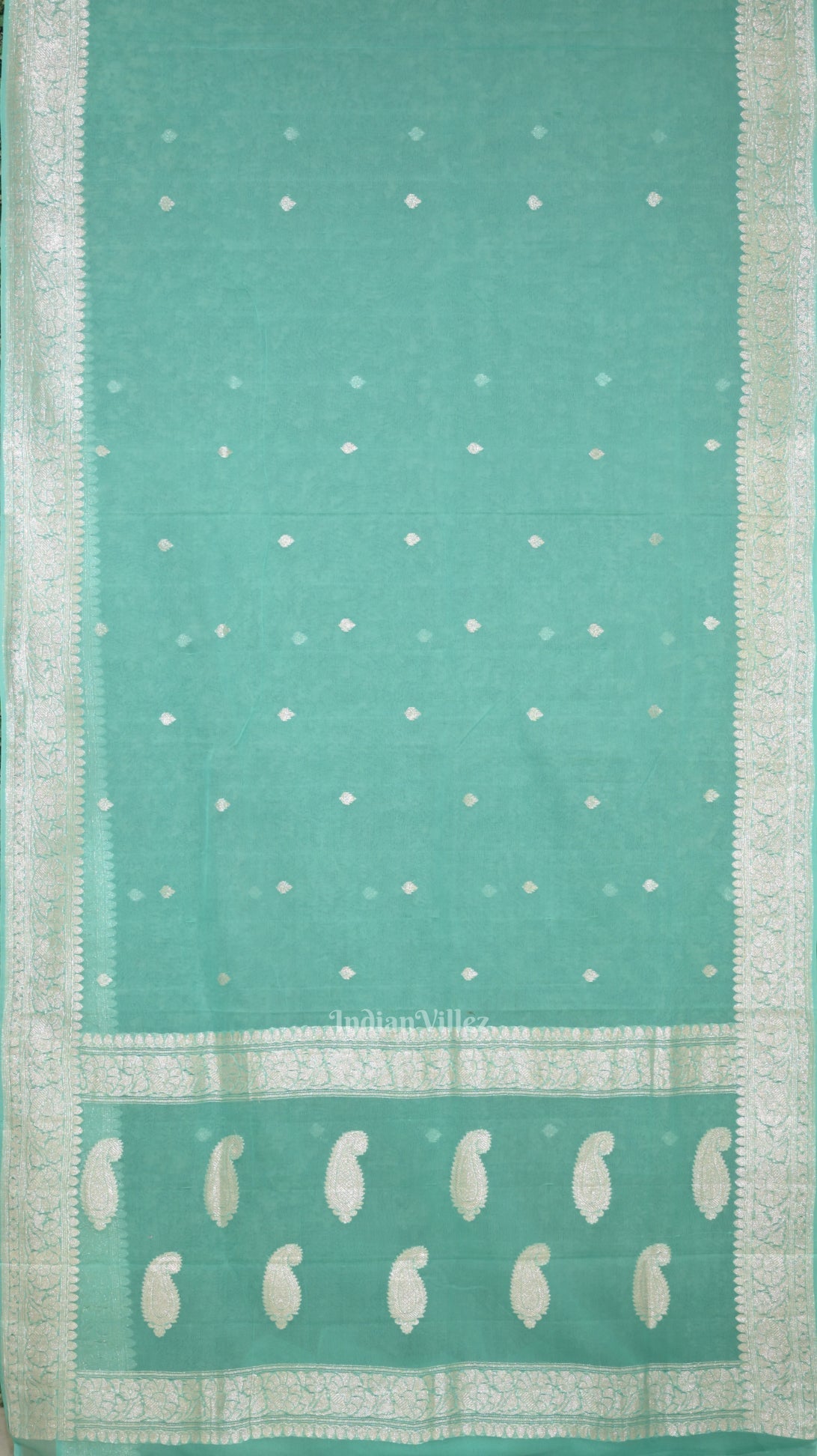 Aqua Blue Pure Khaddi Chiffon Banarasi Saree