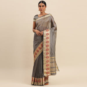 Grey Woven Organza Saree