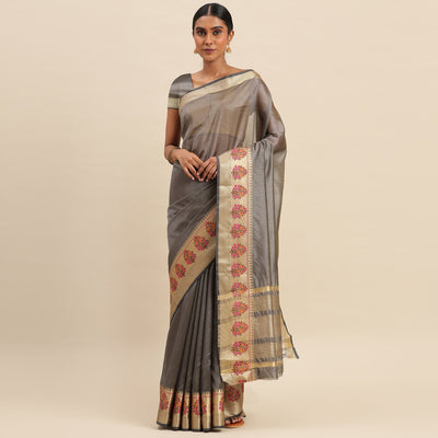 Grey Woven Organza Saree