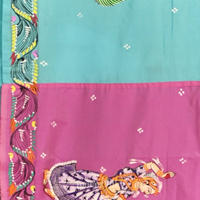 Baby Pink With Copper Sulphate Radha Krishna Pattachitra Saree