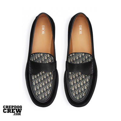 Dior Granville Loafer Black Smooth Calfskin with Beige and Black Dior Oblique Jacquard