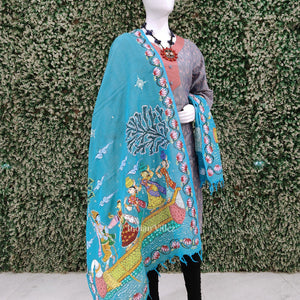 Sky Blue Boita Theme Tussar Pattachitra Dupatta