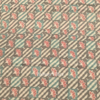 Cement Gray Lotus Motif Sambalpuri Ikat Cotton Fabric