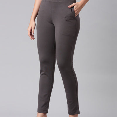 Women Solid Silver Grey Mid Rise Smart Fit Kurti Pant