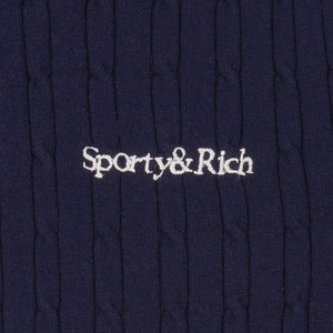 SPORTY & RICH | SERIF MINI CABLE POLO T-SHIRT { NAVY