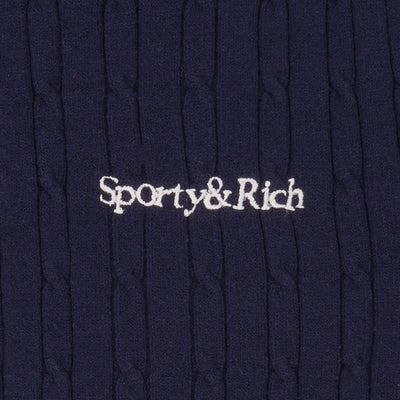 SPORTY & RICH | SERIF MINI CABLE POLO T-SHIRT { NAVY