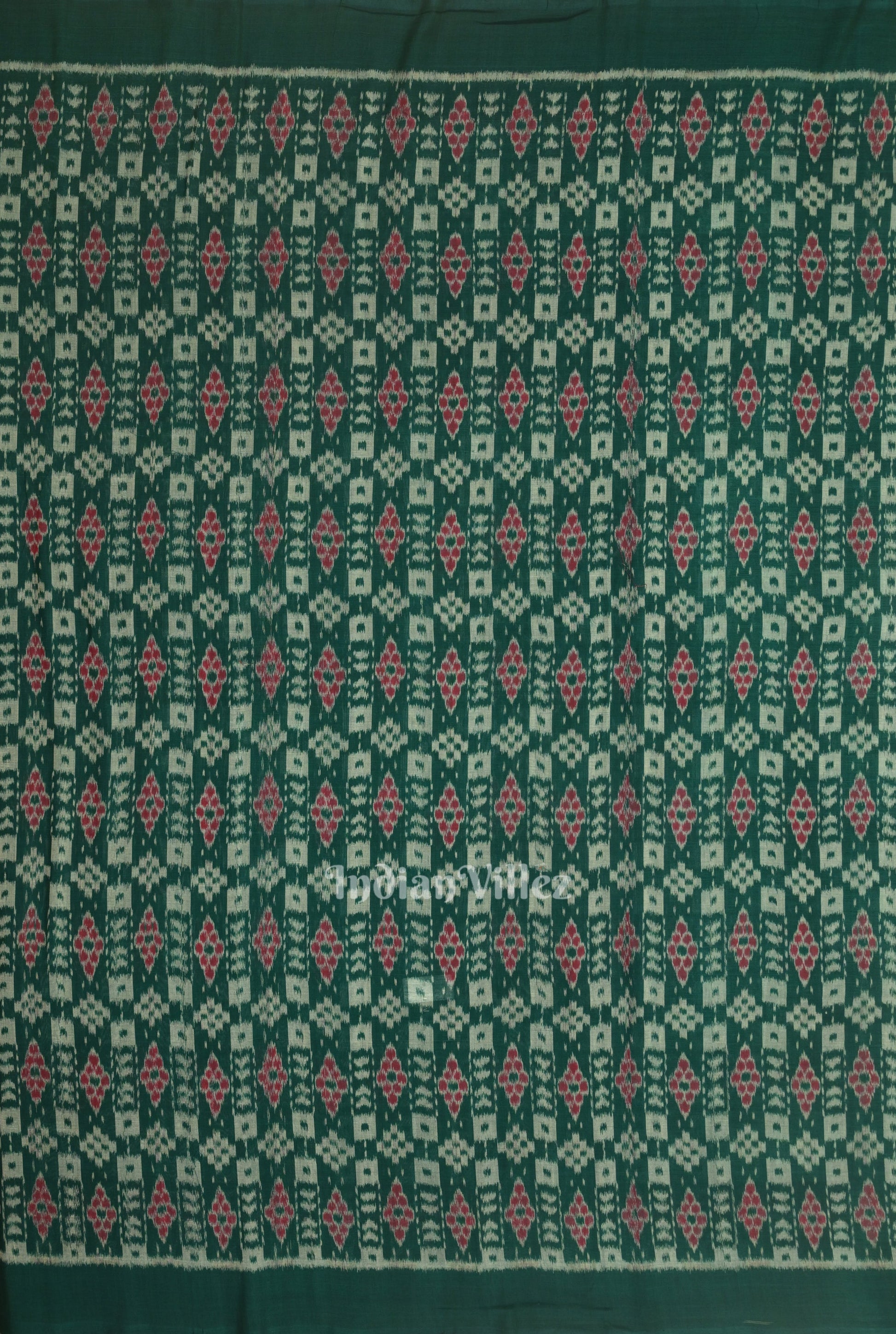 Green Floral Theme Sambalpuri Ikat Cotton Fabric