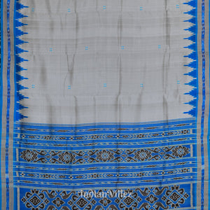 Silver Grey Phoda Kumbha Design Odisha Ikat Khandua Silk Saree