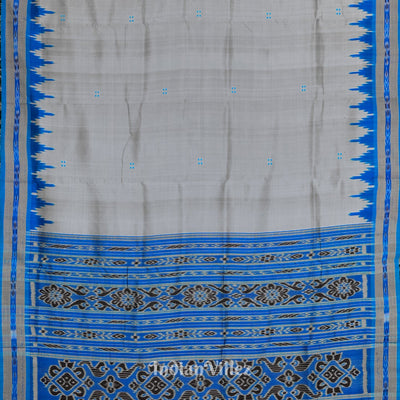 Silver Grey Phoda Kumbha Design Odisha Ikat Khandua Silk Saree