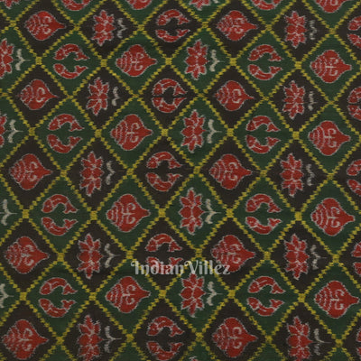 Green Black Diagonally Nabakothi Sambalpuri Ikat Cotton Fabric