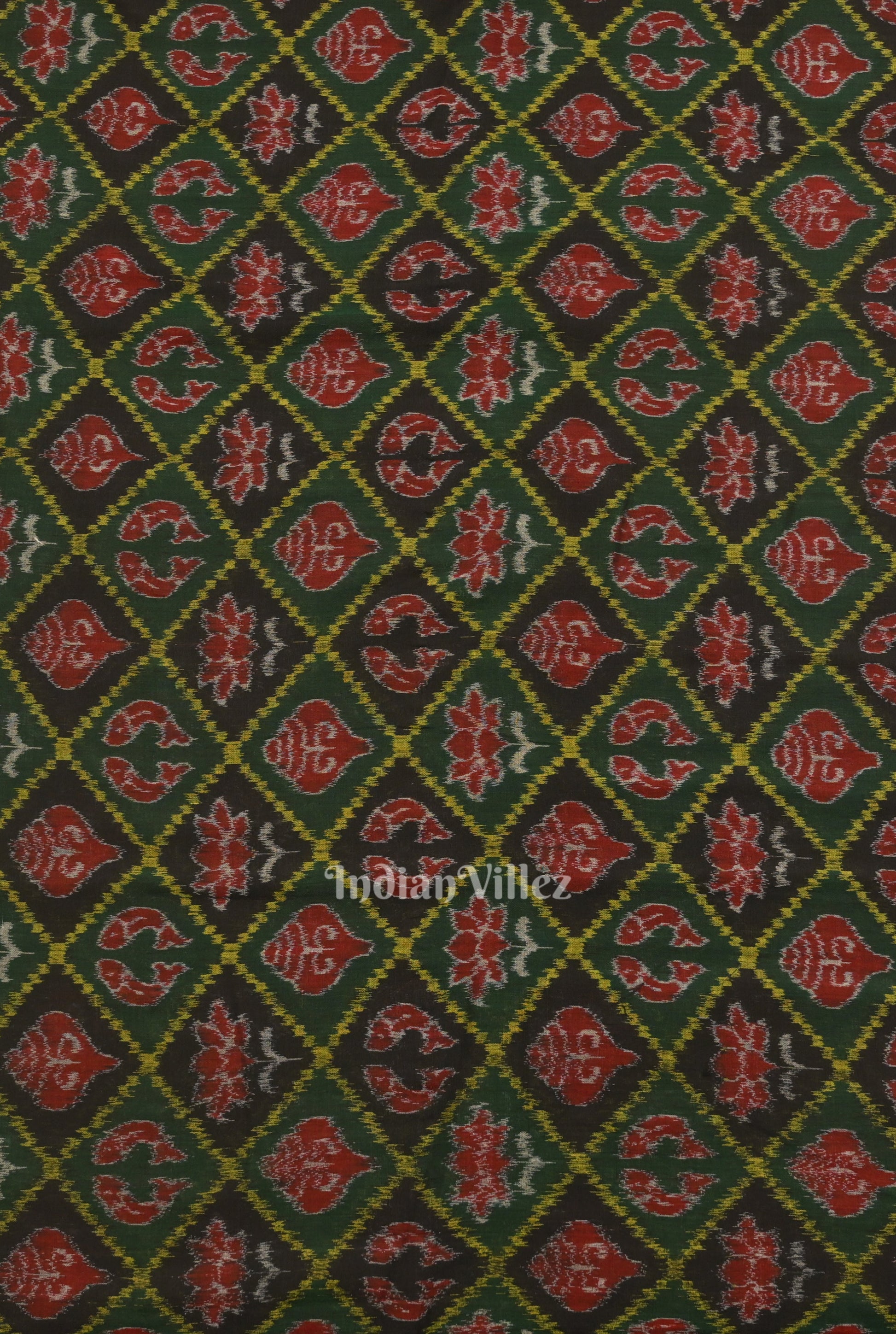 Green Black Diagonally Nabakothi Sambalpuri Ikat Cotton Fabric
