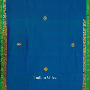 Blue Green Ramayan Theme Hand-Painted Pattachitra Saree