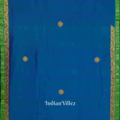 Blue Green Ramayan Theme Hand-Painted Pattachitra Saree