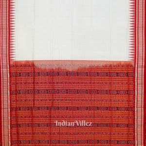 White Red Bomkai Sambalpuri Silk Saree