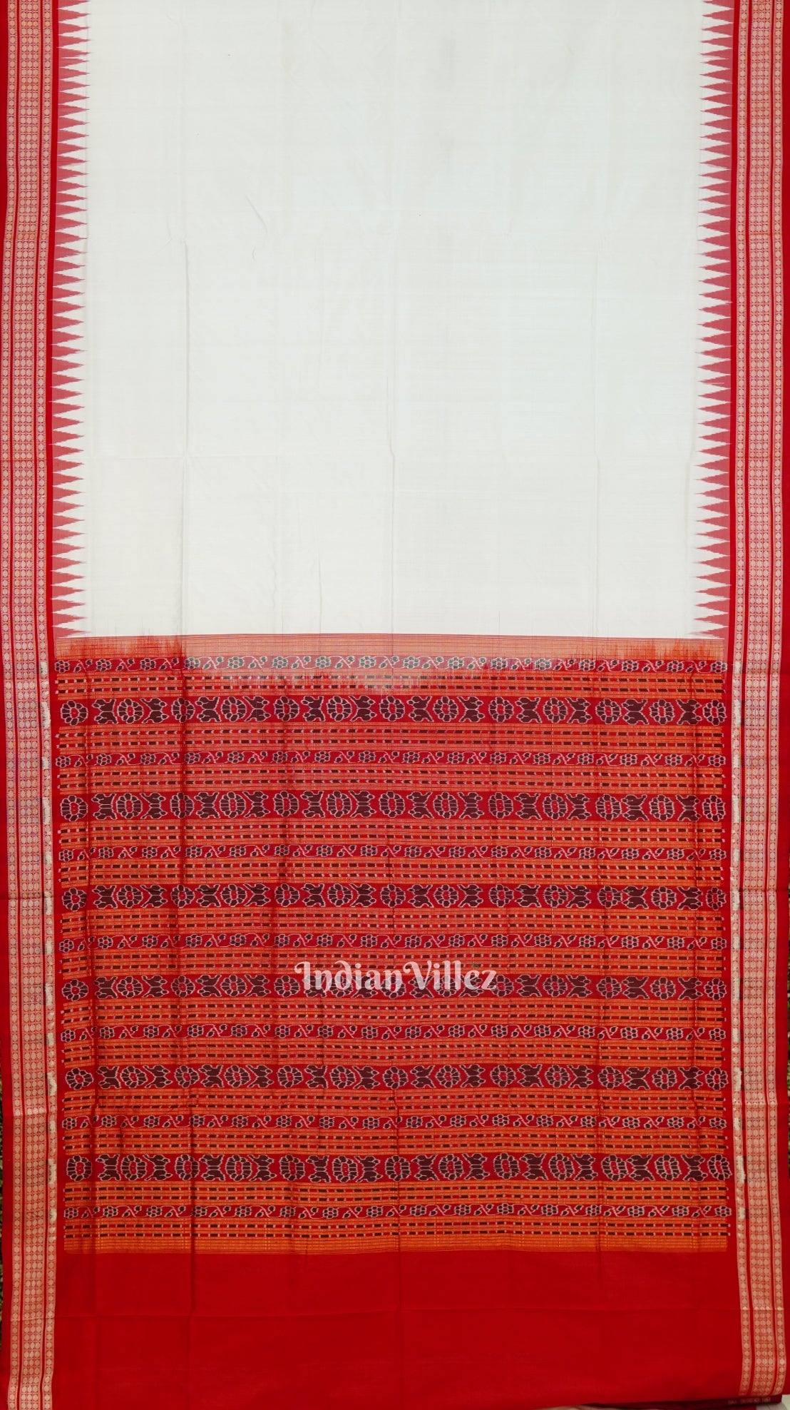 White Red Bomkai Sambalpuri Silk Saree