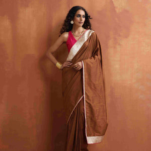 trueBrowns Brown Silk Ready To Wear Saree
