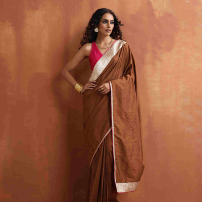 trueBrowns Brown Silk Ready To Wear Saree