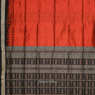 Red Black Buti Bomkai Sambalpuri Silk Saree