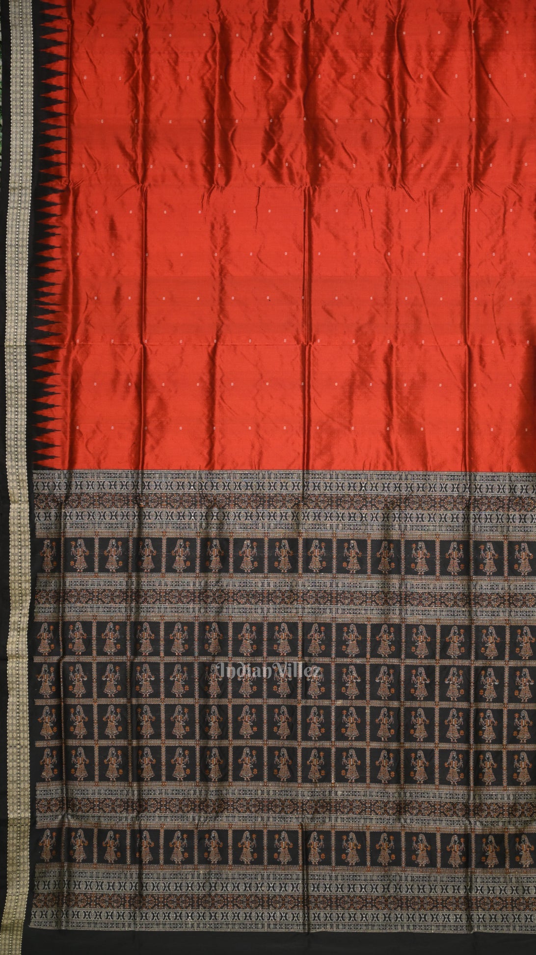 Red Black Buti Bomkai Sambalpuri Silk Saree