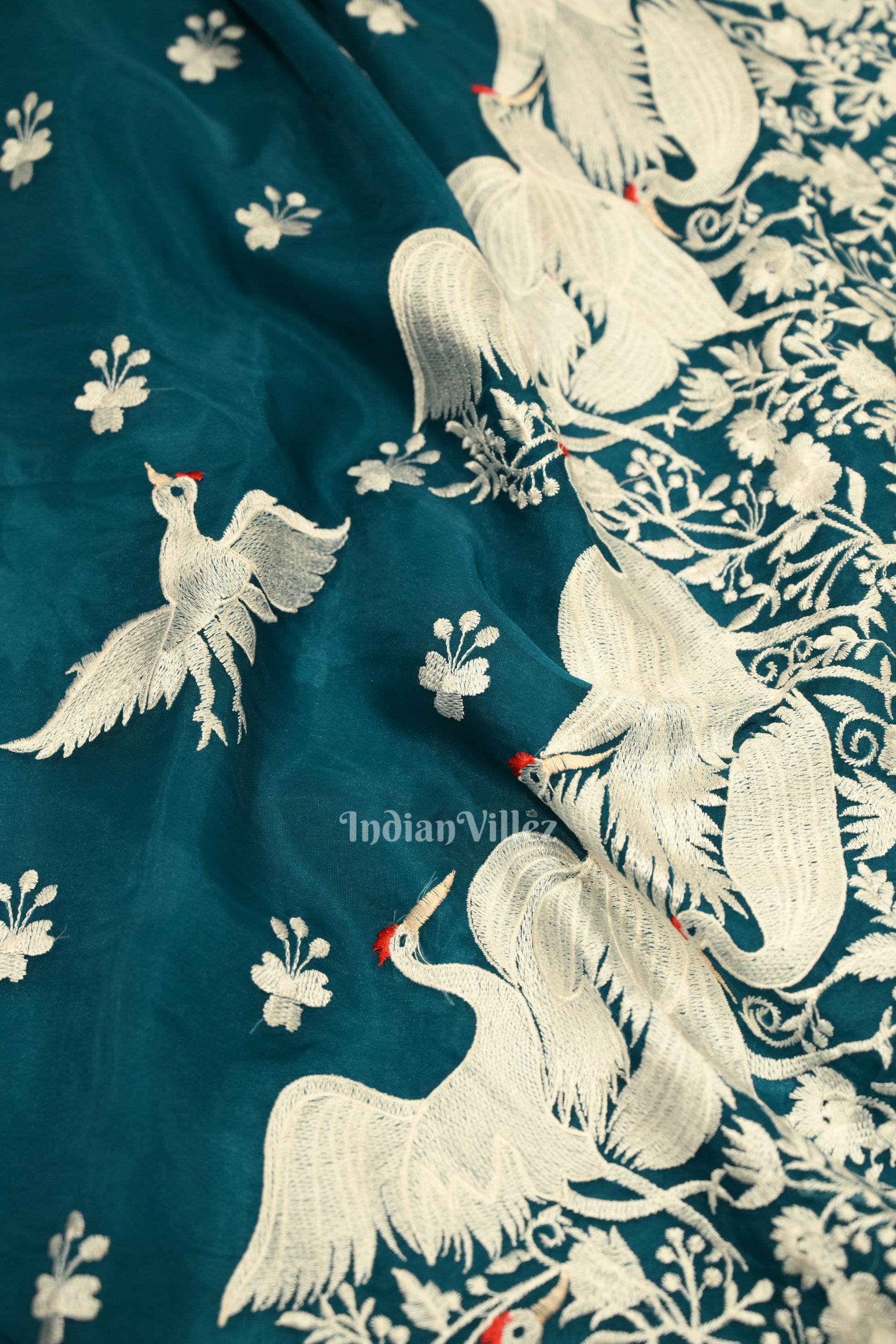 Rama Green Parsi Gara Floral Motif Hand Embroidered Saree