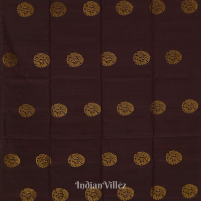 Black Coffee With Golden Floral Motif Pure Kanjivaram Soft Silk Saree