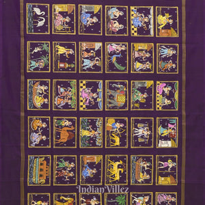 Purple Rasaleela Theme Hand-Painted Pattachitra Saree