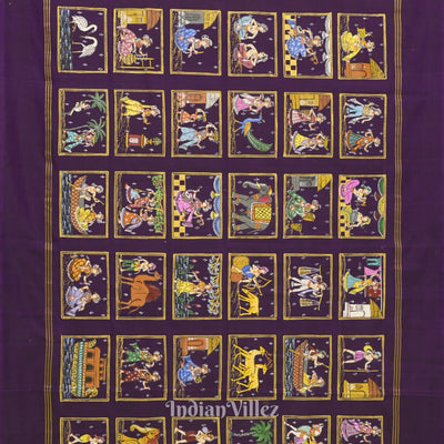 Purple Rasaleela Theme Hand-Painted Pattachitra Saree