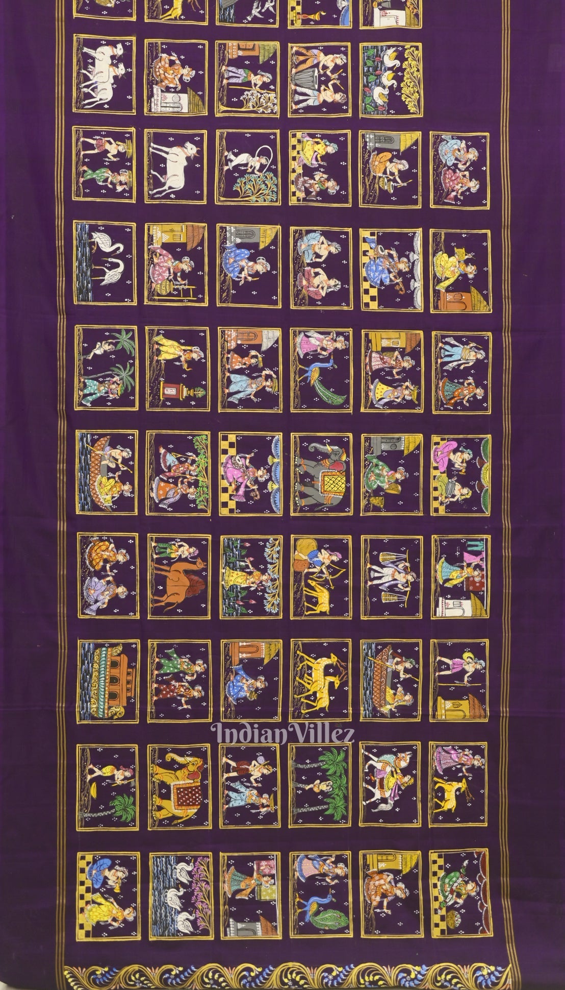 Purple Rasaleela Theme Hand-Painted Pattachitra Saree