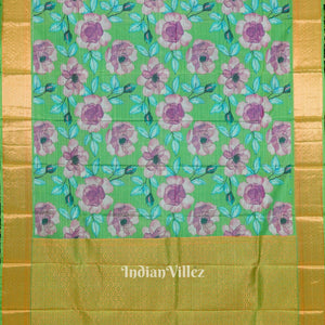 Green Floral Digital Print Kanjivaram Silk Saree