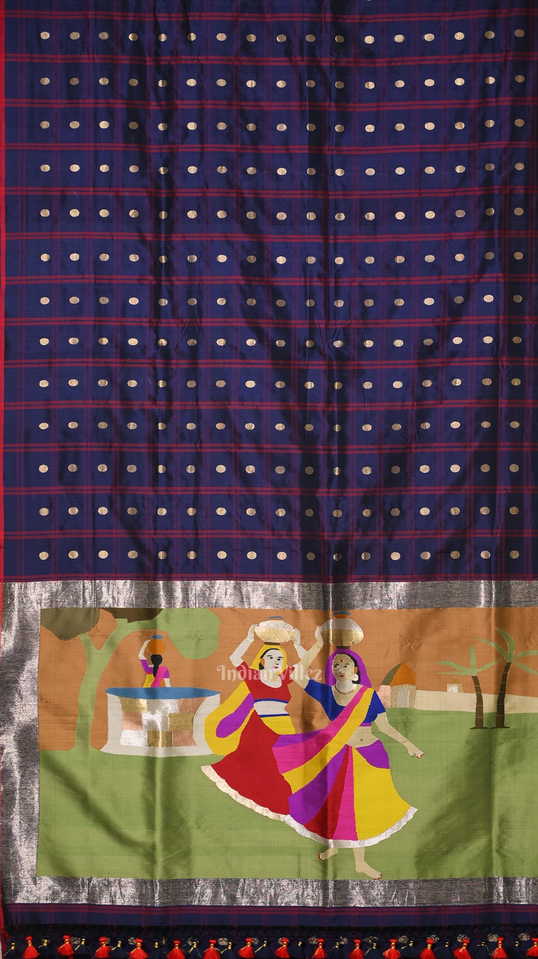 Indigo Blue Designer Ravi Verma Painting  Katan Banarasi Silk Saree