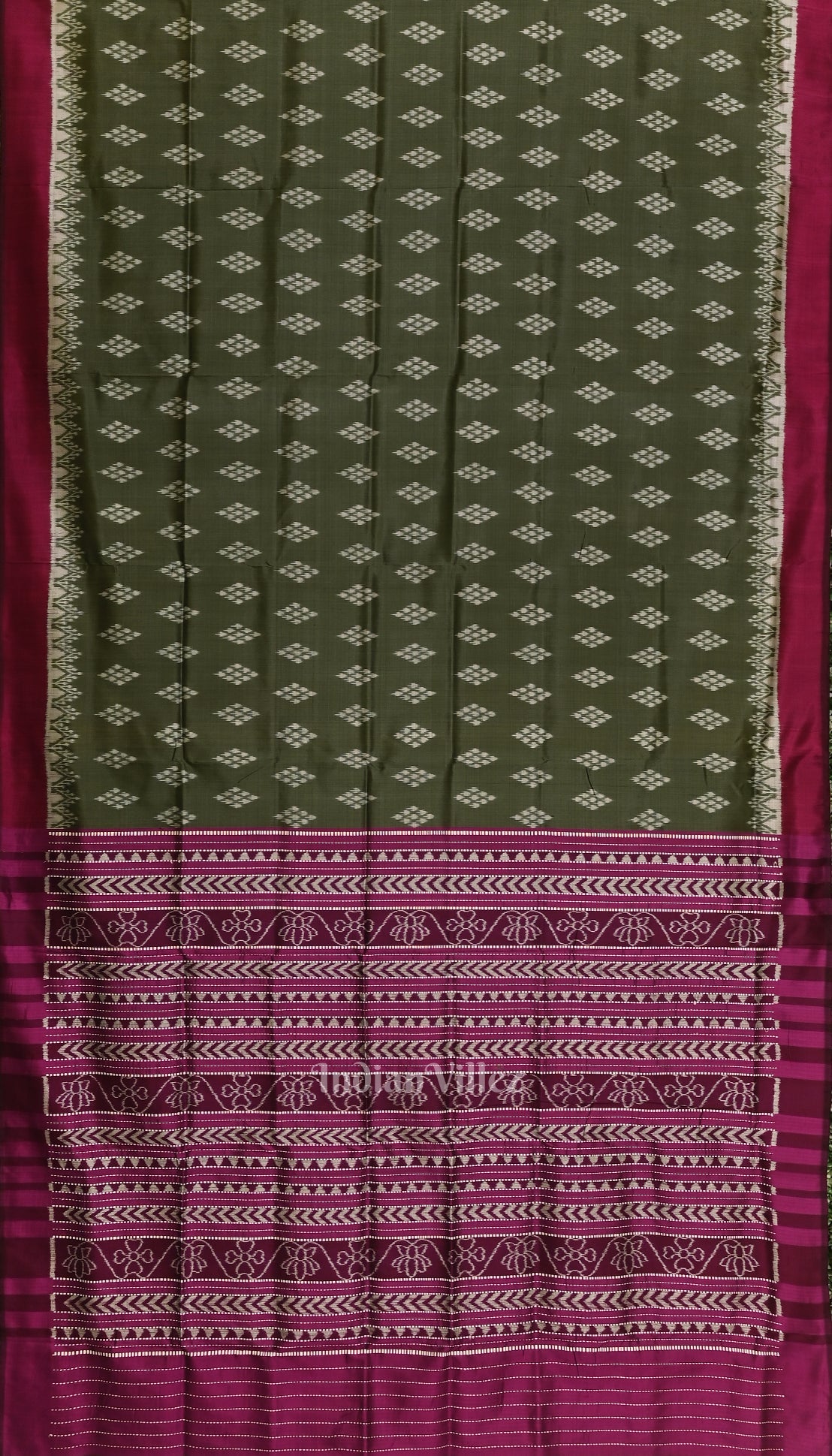Sage Green with Wine Jhoti Theme Contemporary Designer Silk Saree