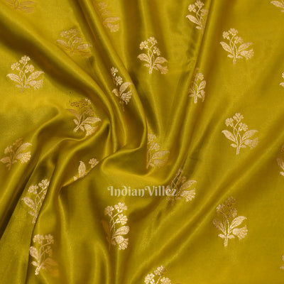 Mustard Yellow Banarasi Mashru Satin Silk Banarasi Saree