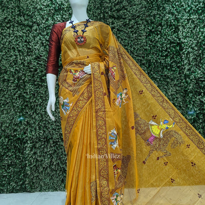 Mustard Yellow Doli Barat Hand- Painted Pattachitra Saree