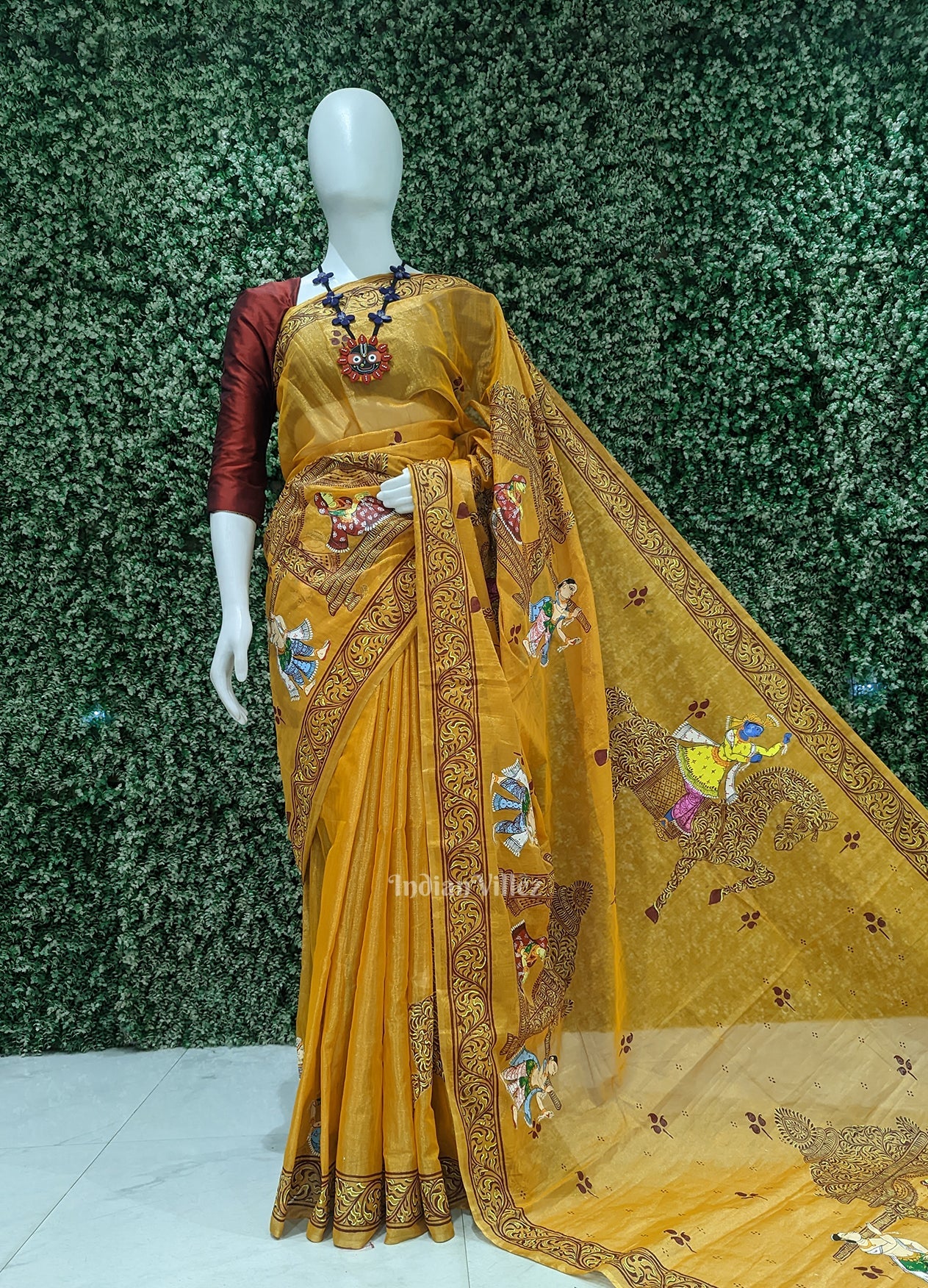 Mustard Yellow Doli Barat Hand- Painted Pattachitra Saree