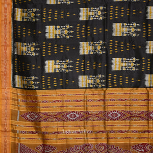 Black Mustard Yellow Tribal Theme Odisha Ikat Khandua Silk Saree