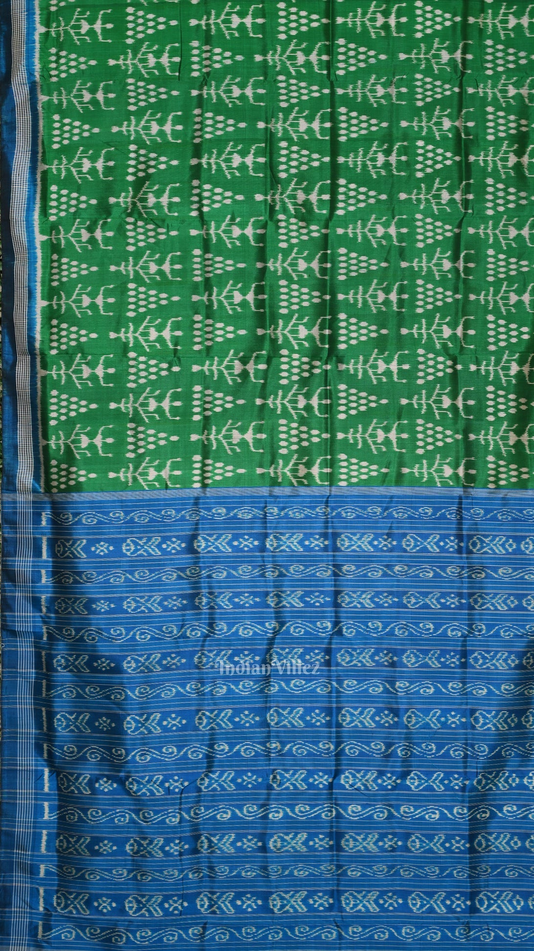 Green Blue Tribal Theme Contemporary Designer Silk Saree