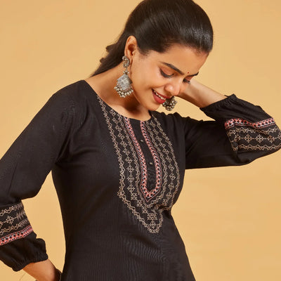 Embroidered Black short top