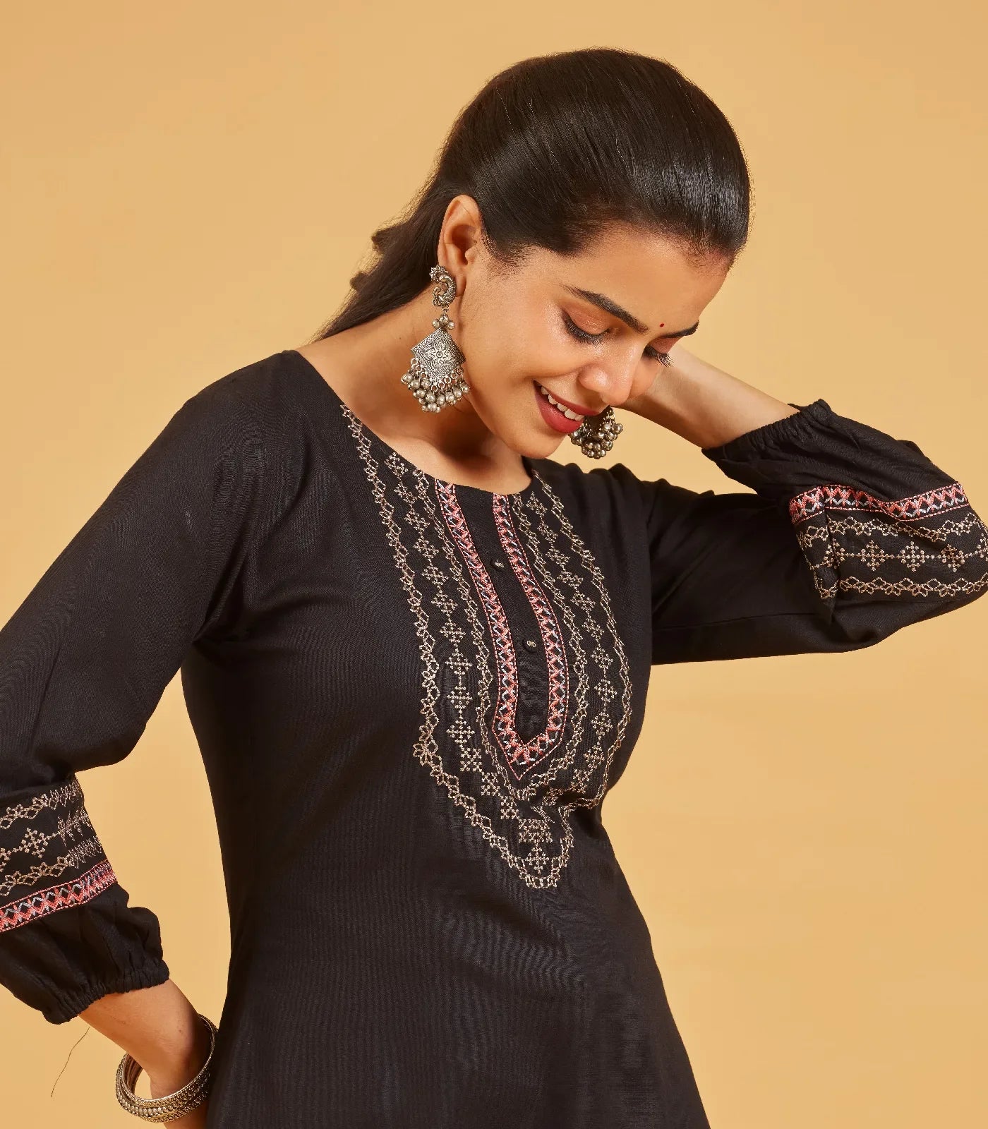 Embroidered Black short top