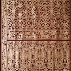 Exclusive Bridal Maroon Meenakari Pure Mashru Satin Silk Banarasi Saree