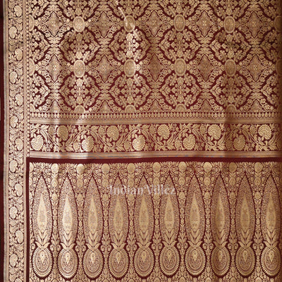 Exclusive Bridal Maroon Meenakari Pure Mashru Satin Silk Banarasi Saree