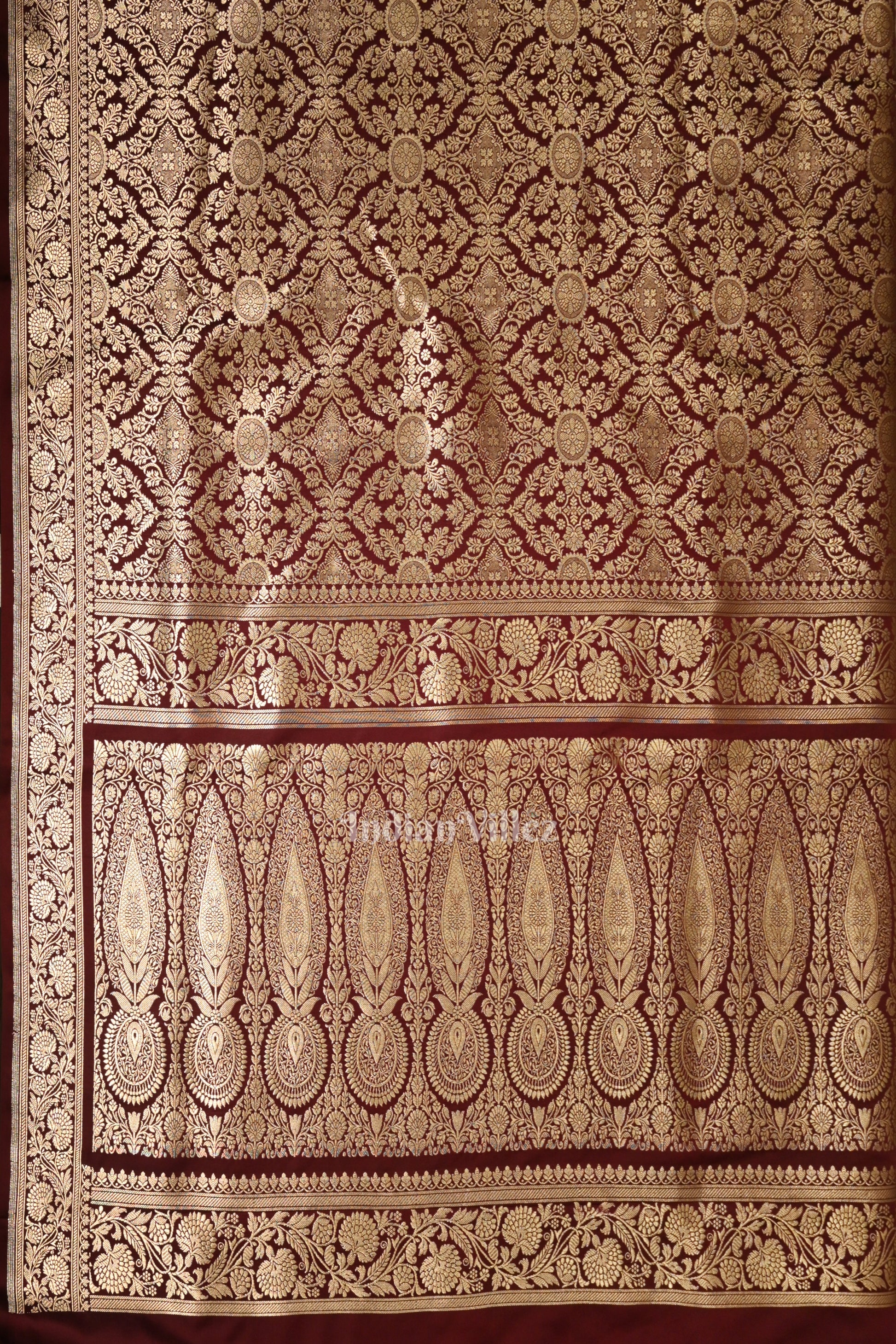 Exclusive Bridal Maroon Meenakari Pure Mashru Satin Silk Banarasi Saree