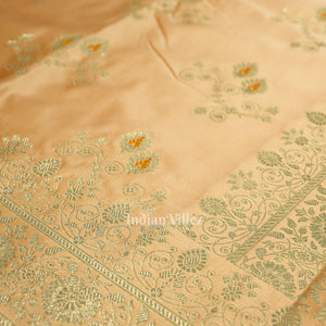 Beige Soft Pure Mashru Satin Silk Banarasi Saree